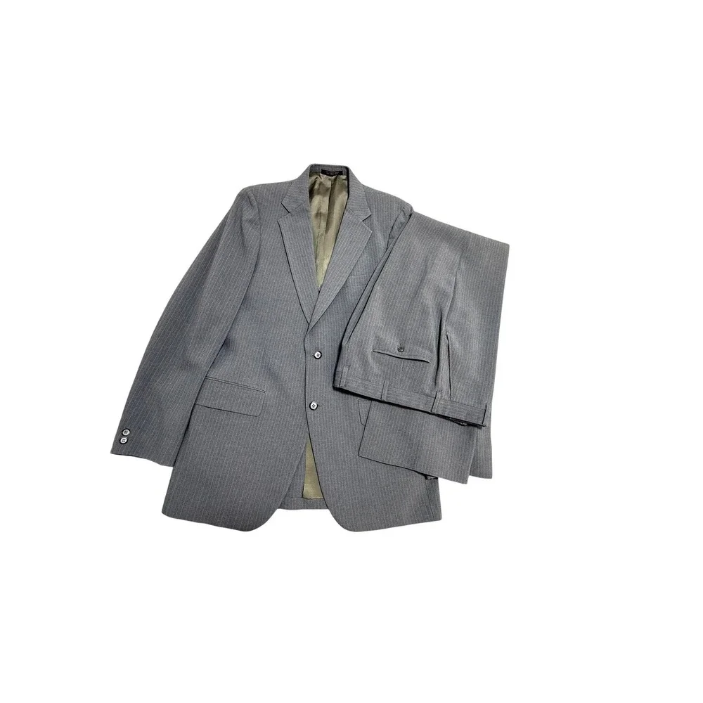 Vintage Richman Suit Mens‎ 42 36x32 Gray Pinstripe 2 Piece Jacket Pants Set